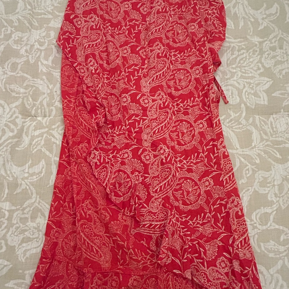 Red Paisley Print Wrap Skirt